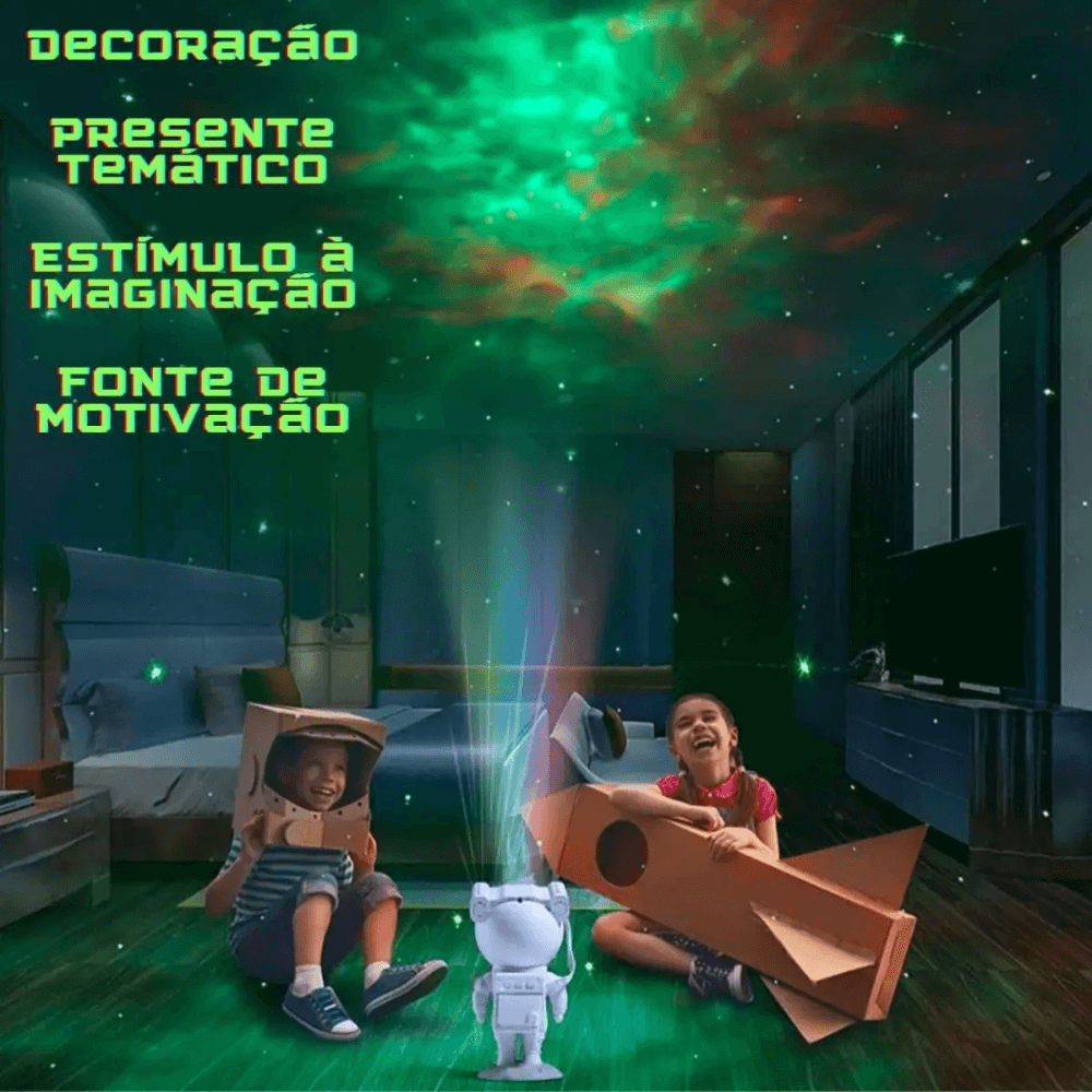 Projetor Astronauta YHY-30 com Som e Luz Galáxia | 8W de Magia Cósmica