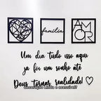 Kit 3 Quadros para Cabeceira | Geométrico Família e Amor + Frase de Parede