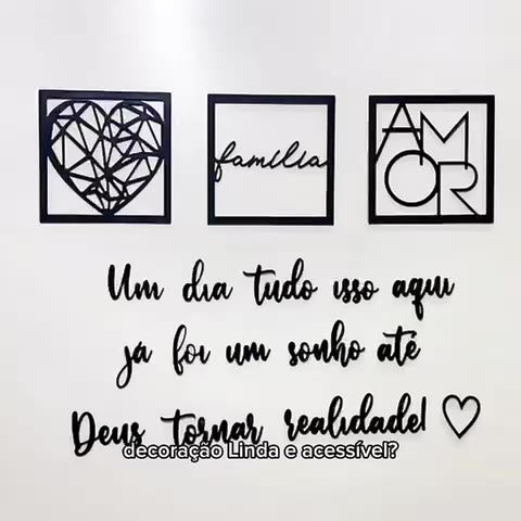 Kit 3 Quadros para Cabeceira | Geométrico Família e Amor + Frase de Parede