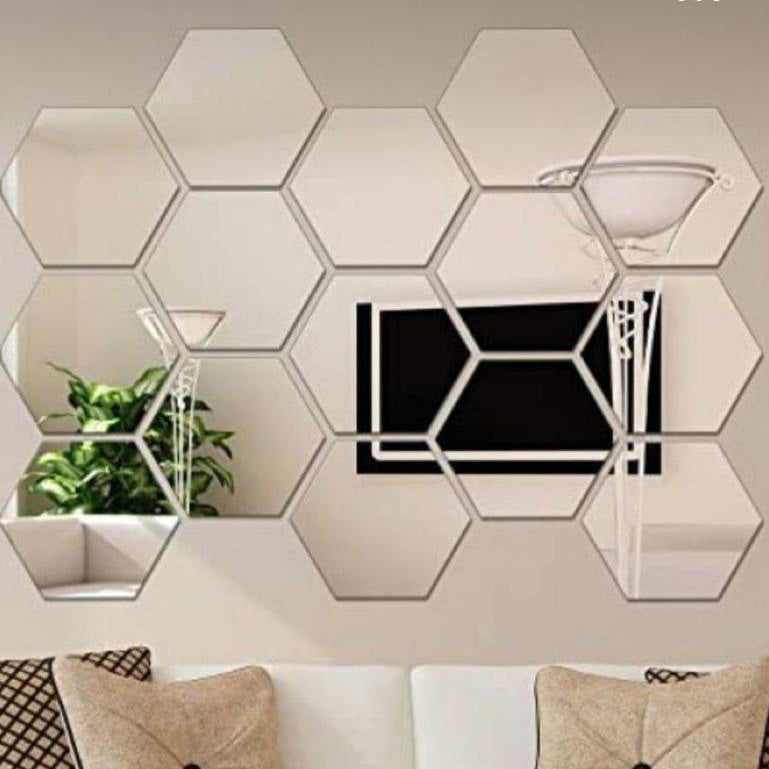 Kit 10 Espelhos Adesivos Decorativos | Formato Hexagonal