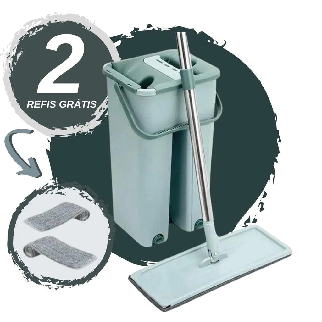 Mop Flat com Balde 6L | 2 Refis e Cabo Extensível Inox