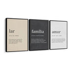 Kit 3 Quadros Decorativos Mosaico | Frases Lar, Família e Amor (95x50cm)