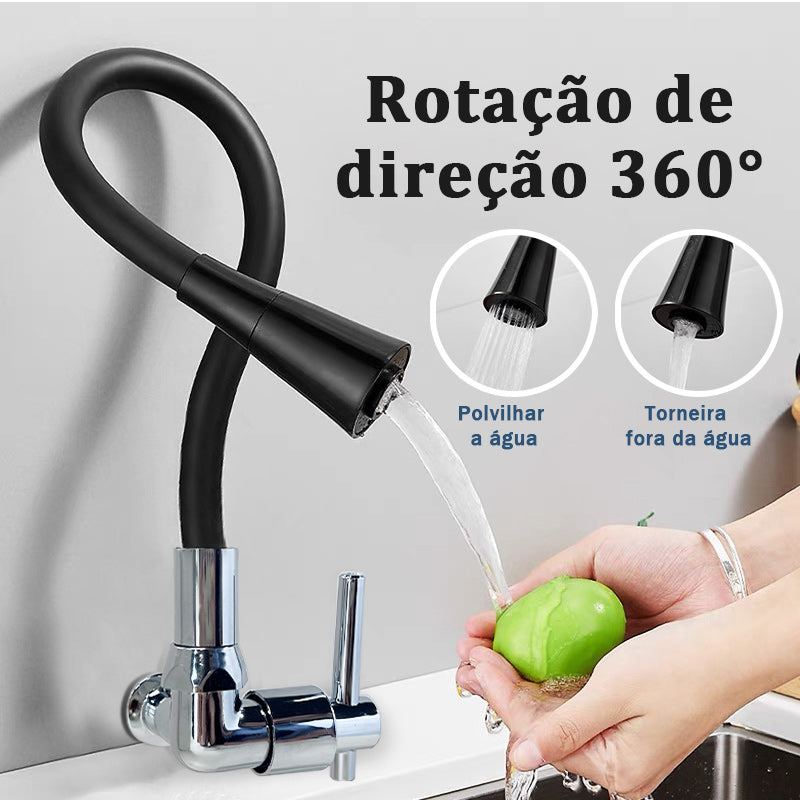 Torneira Gourmet de Parede Flexível Preta | Duplo Jato 1/4 de Volta