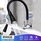 Torneira Gourmet de Parede Flexível Preta | Duplo Jato 1/4 de Volta