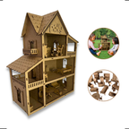 Casinha de Bonecas em MDF | Inclui Kit com 19 Mini Móveis