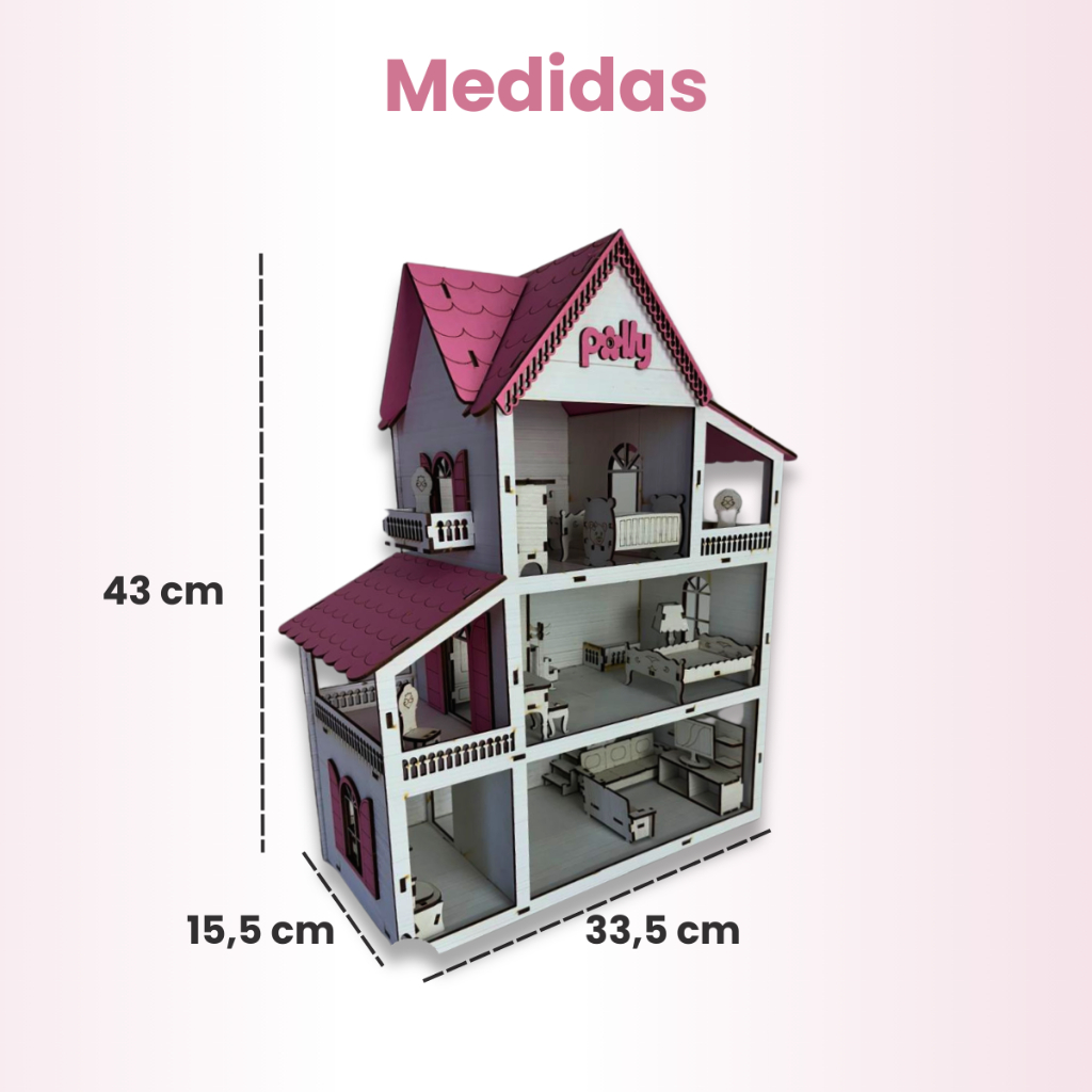 Brinquedo Para Crianças Casinha Em Mdf + Kit 19 Mini Móveis