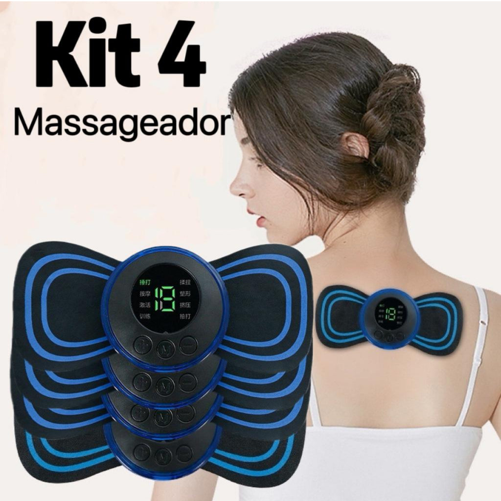 Kit 4 Mini Massageadores Elétricos EMS | Alívio Portátil para Pescoço e Lombar