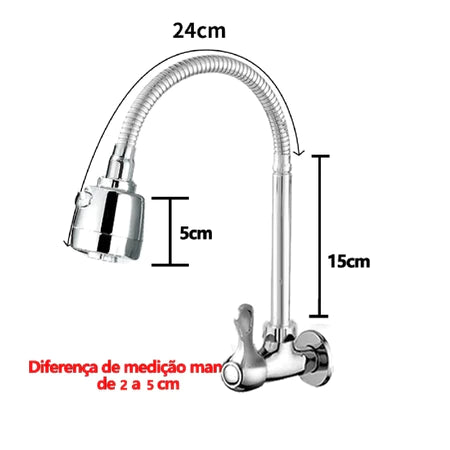 Torneira Gourmet de Parede Flexível Preta | Duplo Jato 1/4 de Volta