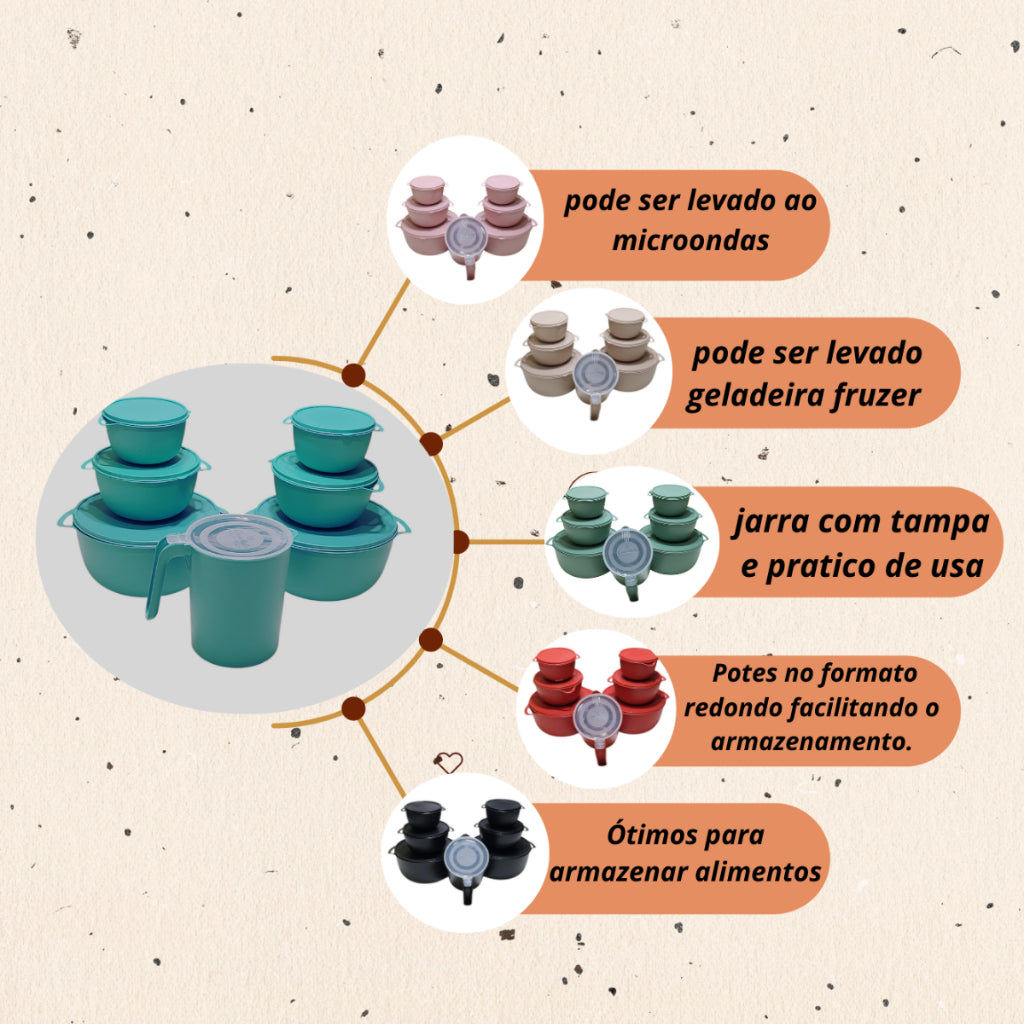 Kit 10 Bowls (Tigelas) + Jarra | Saladeira e Potes Multiuso
