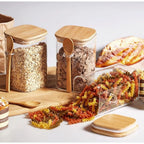 Kit 3 Potes de Vidro Borossilicato com Tampa e Colher de Bambu — 450 ml Quadrado