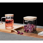 Kit 3 Potes de Vidro Borossilicato com Tampa e Colher de Bambu — 450 ml Quadrado