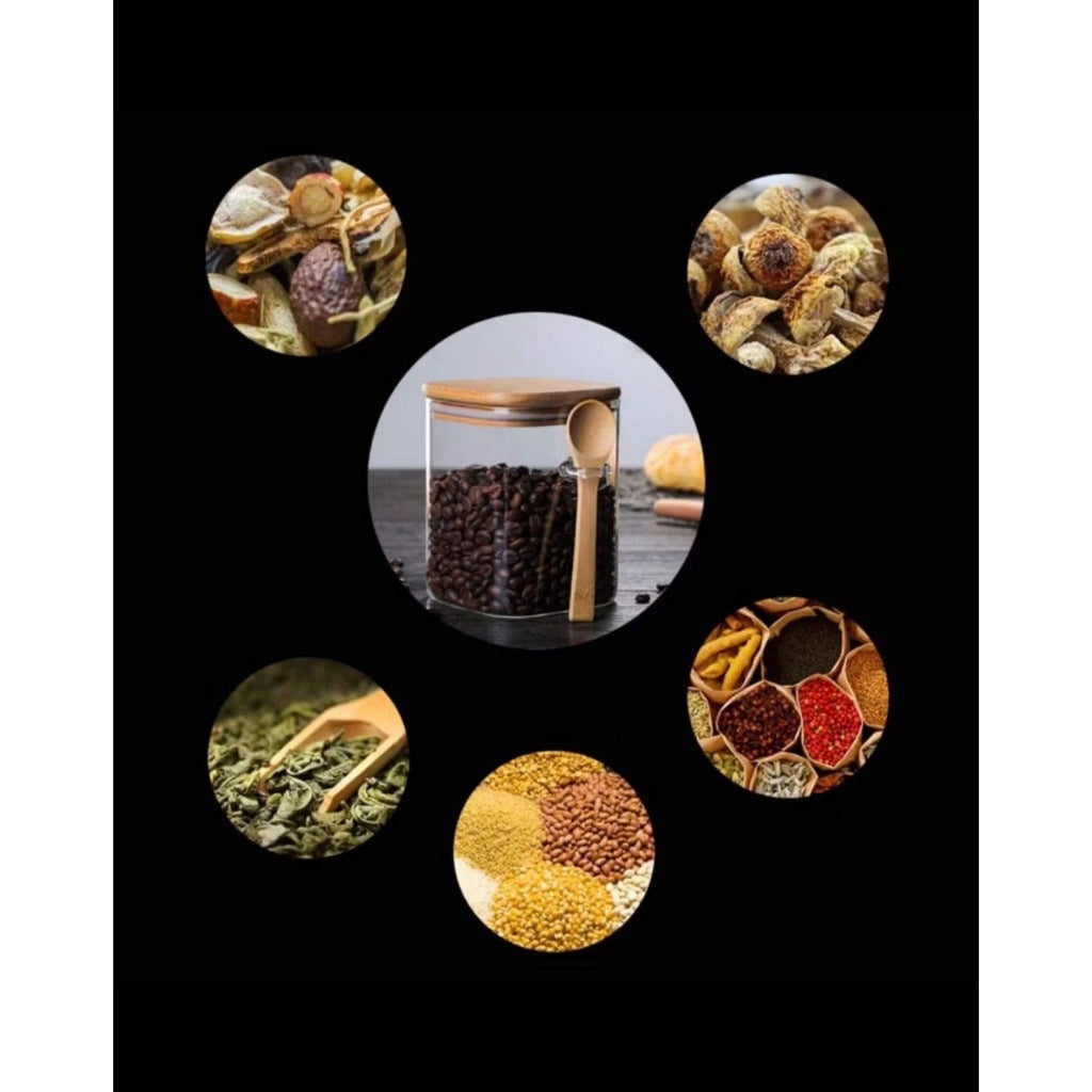 Kit 3 Potes de Vidro Borossilicato com Tampa e Colher de Bambu — 450 ml Quadrado