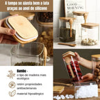 Kit 3 Potes de Vidro Borossilicato com Tampa e Colher de Bambu — 450 ml Quadrado