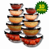 Kit 10 Potes de Vidro Resistente | Organizadores de Cozinha Multiuso