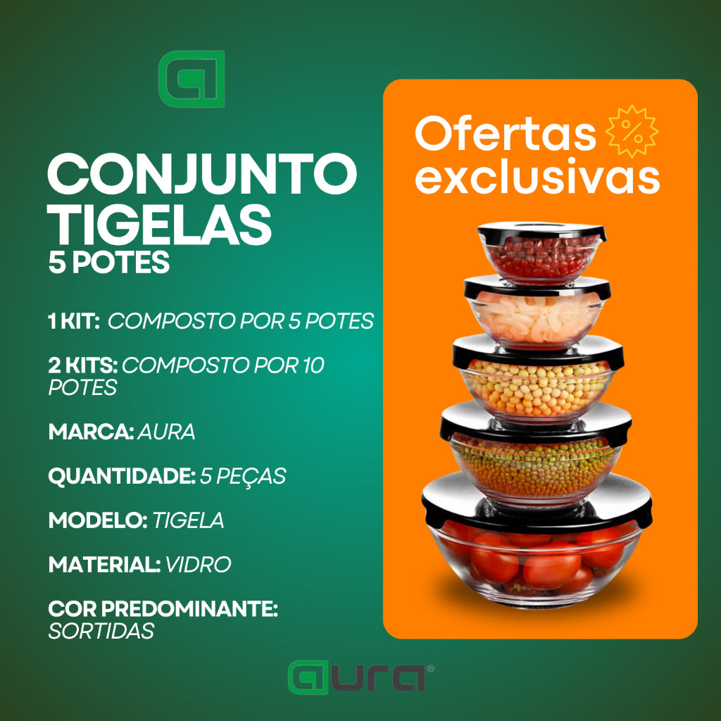 Kit 10 Potes de Vidro Resistente | Organizadores de Cozinha Multiuso