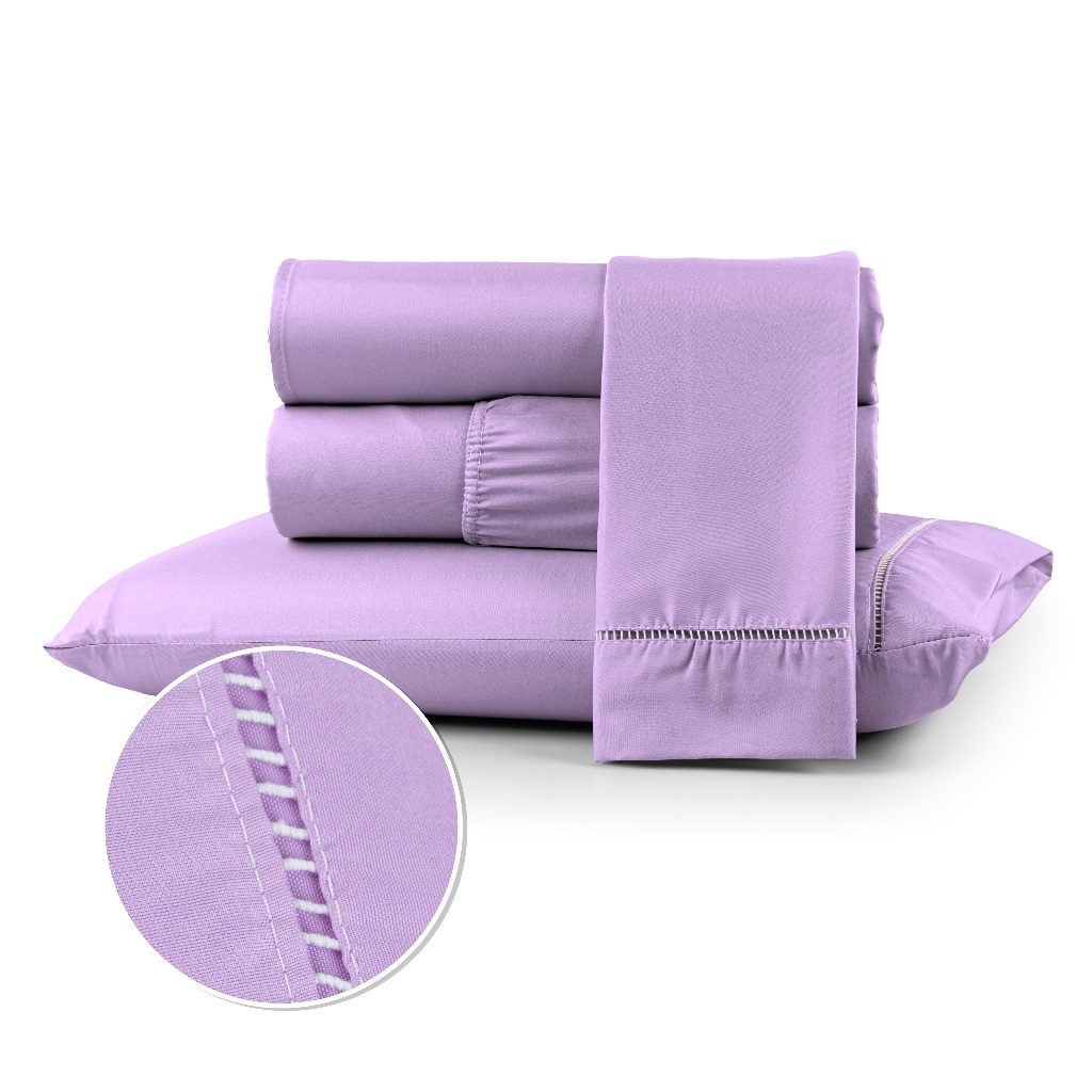Kit Jogo Lençol Cama Box Casal Queen 400 fios Micropercal 03 Peças Ponto Palito