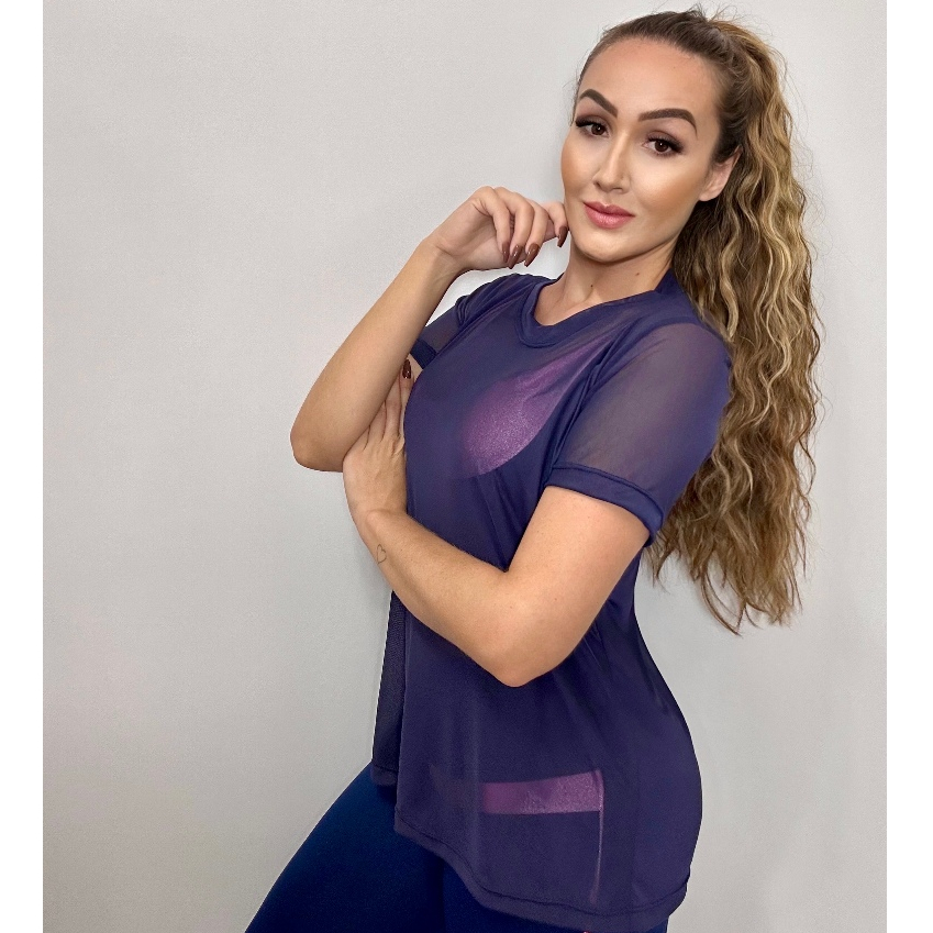 Blusa Feminina De Tule Transparente Academia Fitness Fitness Camisão