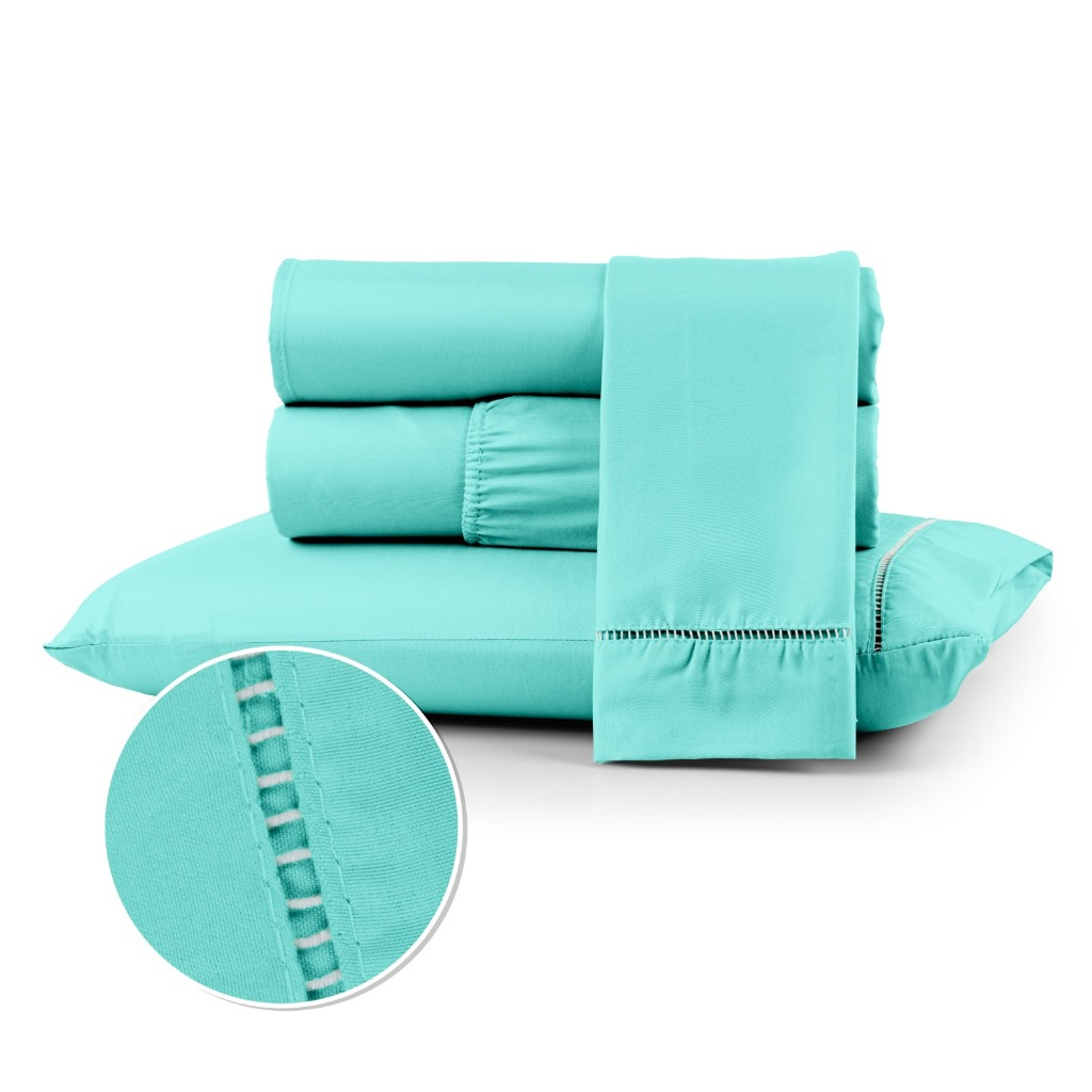 Kit Jogo Lençol Cama Box Casal Queen 400 fios Micropercal 03 Peças Ponto Palito