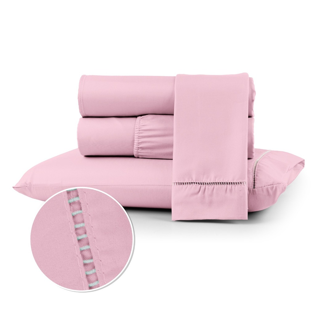 Kit Jogo Lençol Cama Box Casal Queen 400 fios Micropercal 03 Peças Ponto Palito