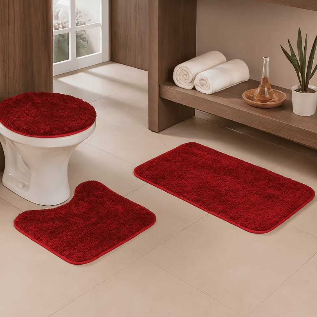 Jogo de Banheiro 3 Peças Antiderrapante | Luxo Felpudo Aveludado