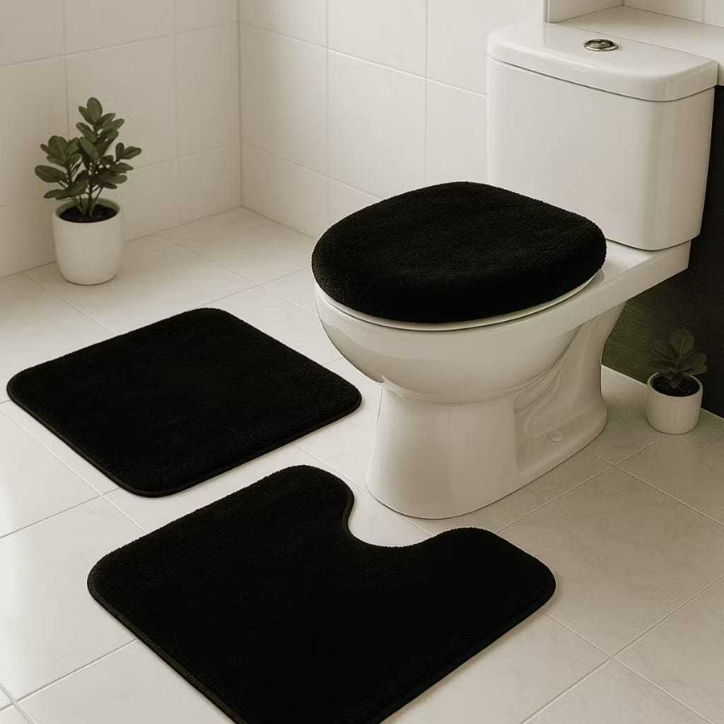 Jogo de Banheiro 3 Peças Antiderrapante | Luxo Felpudo Aveludado