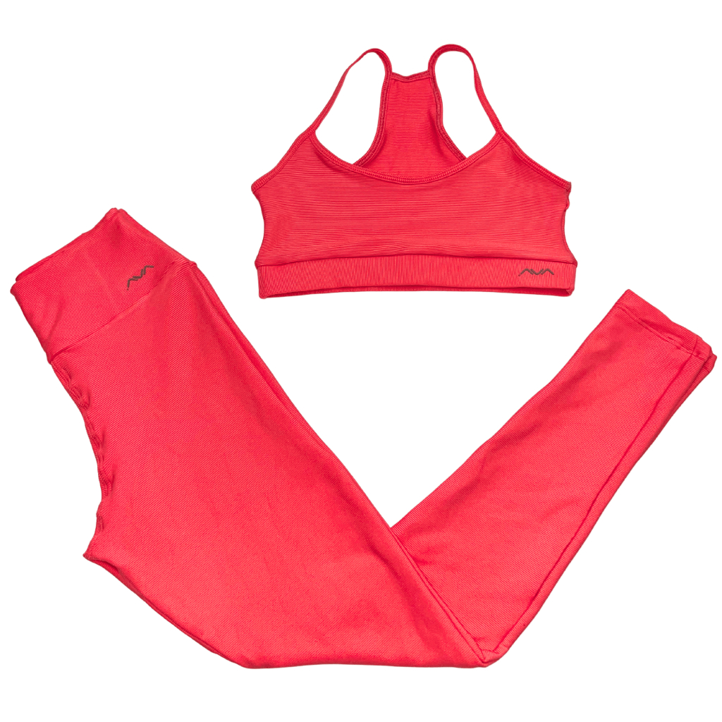 Conjunto Fitness Canelado | Top e Legging com Bolso