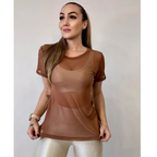 Blusa Feminina De Tule Transparente Academia Fitness Fitness Camisão