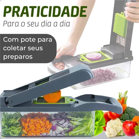 SlicerPro Inox 16 em 1 – Fatiador Profissional Multiuso com 16 Funções