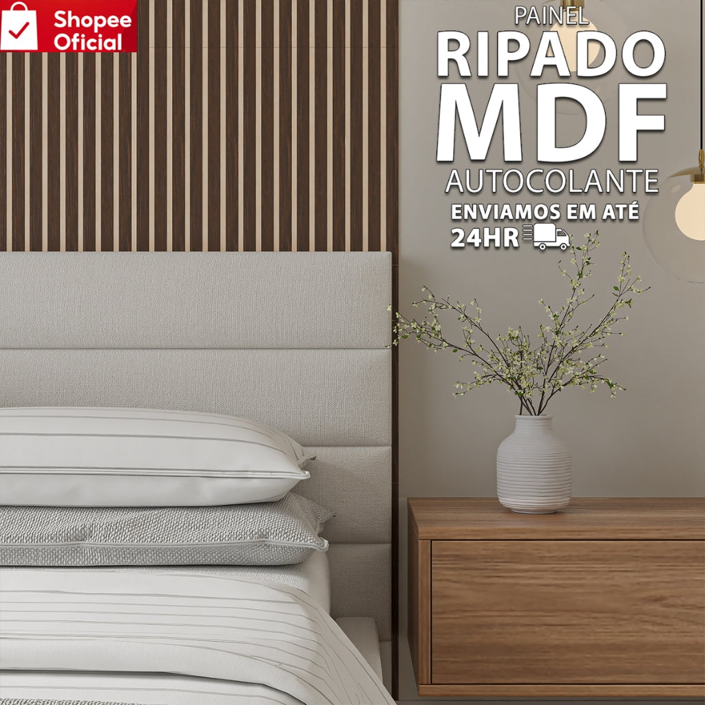 Kit 100 Placas Painel Ripado Decorativo | MDF Premium 45x11cm