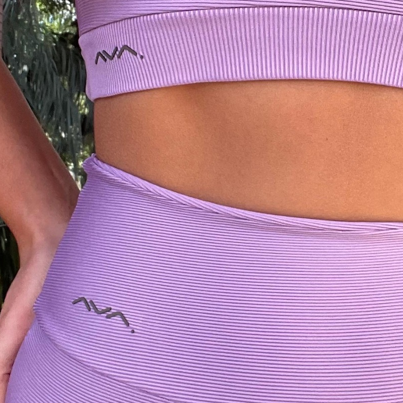 Conjunto Feminino Academia Top e Legging Com Bolso No Cós Tecido Canelado AVA Fitness