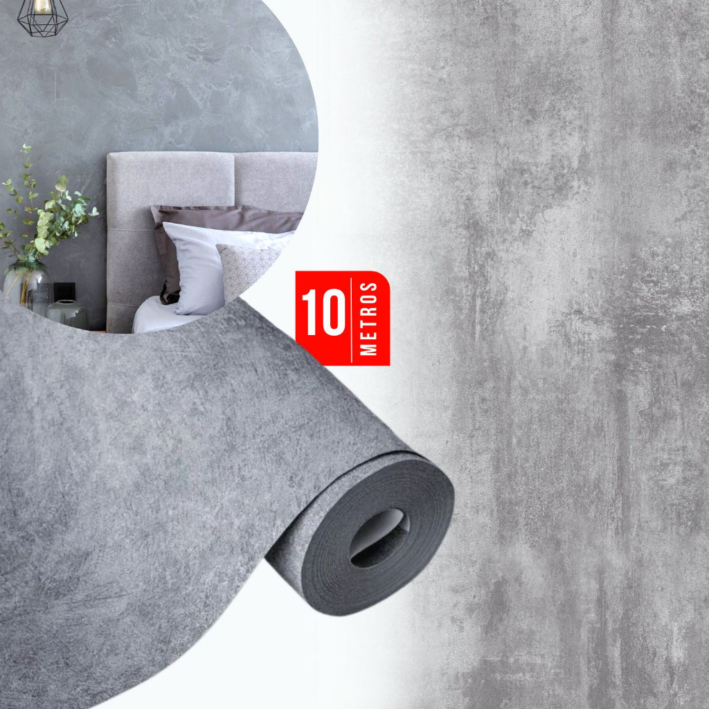 Papel de Parede Adesivo Cimento Queimado | Rolo 10 Metros Lavável
