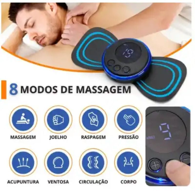 Kit 4 Mini Massageadores Elétricos EMS | Alívio Portátil para Pescoço e Lombar