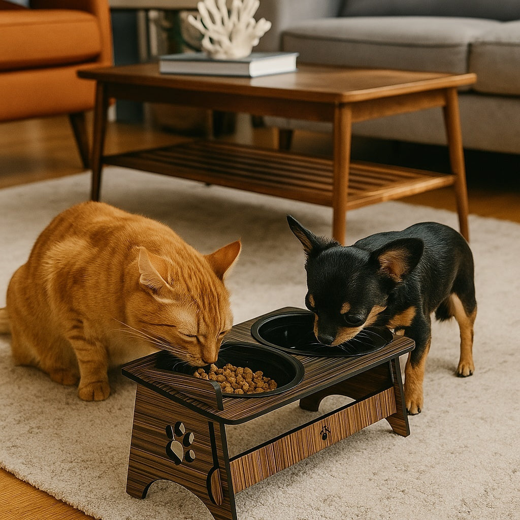 Comedouro e Bebedouro Pet Elevado | Tigelas Inclusas (Para Cães e Gatos)