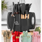 Kit 19 Utensílios de Cozinha em Silicone | Cabo de Madeira e Suporte