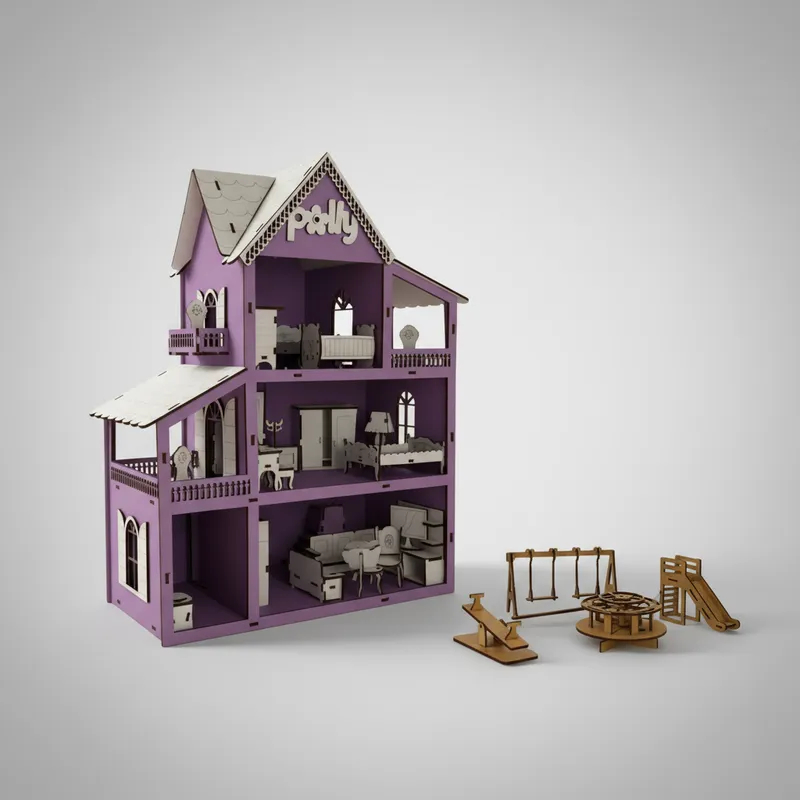 Casinha de Bonecas em MDF | Inclui Kit com 19 Mini Móveis