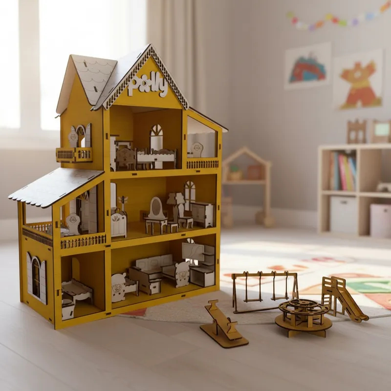 Casinha de Bonecas em MDF | Inclui Kit com 19 Mini Móveis