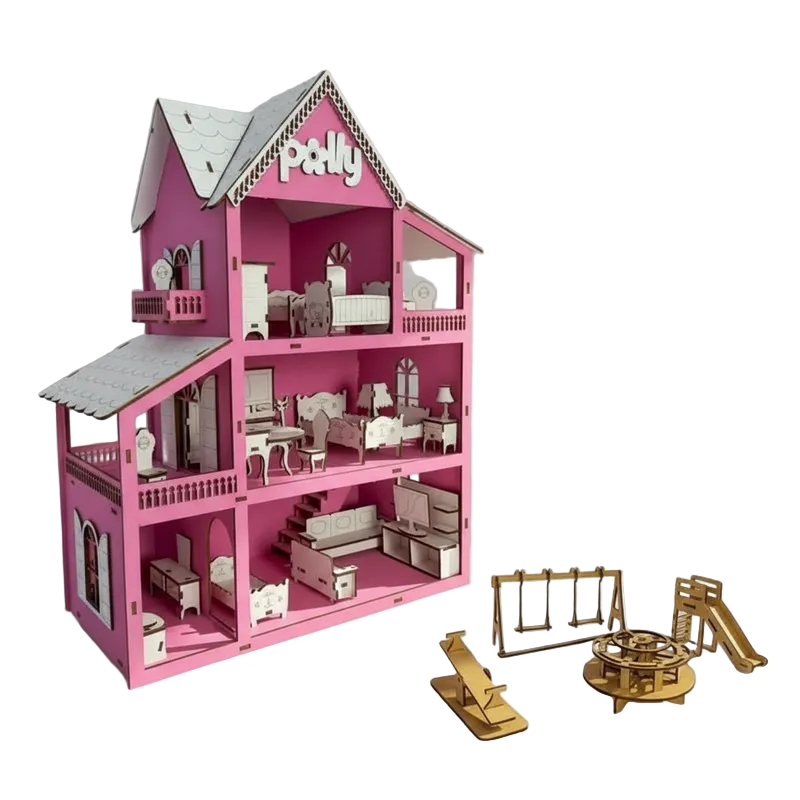 Casinha de Bonecas em MDF | Inclui Kit com 19 Mini Móveis