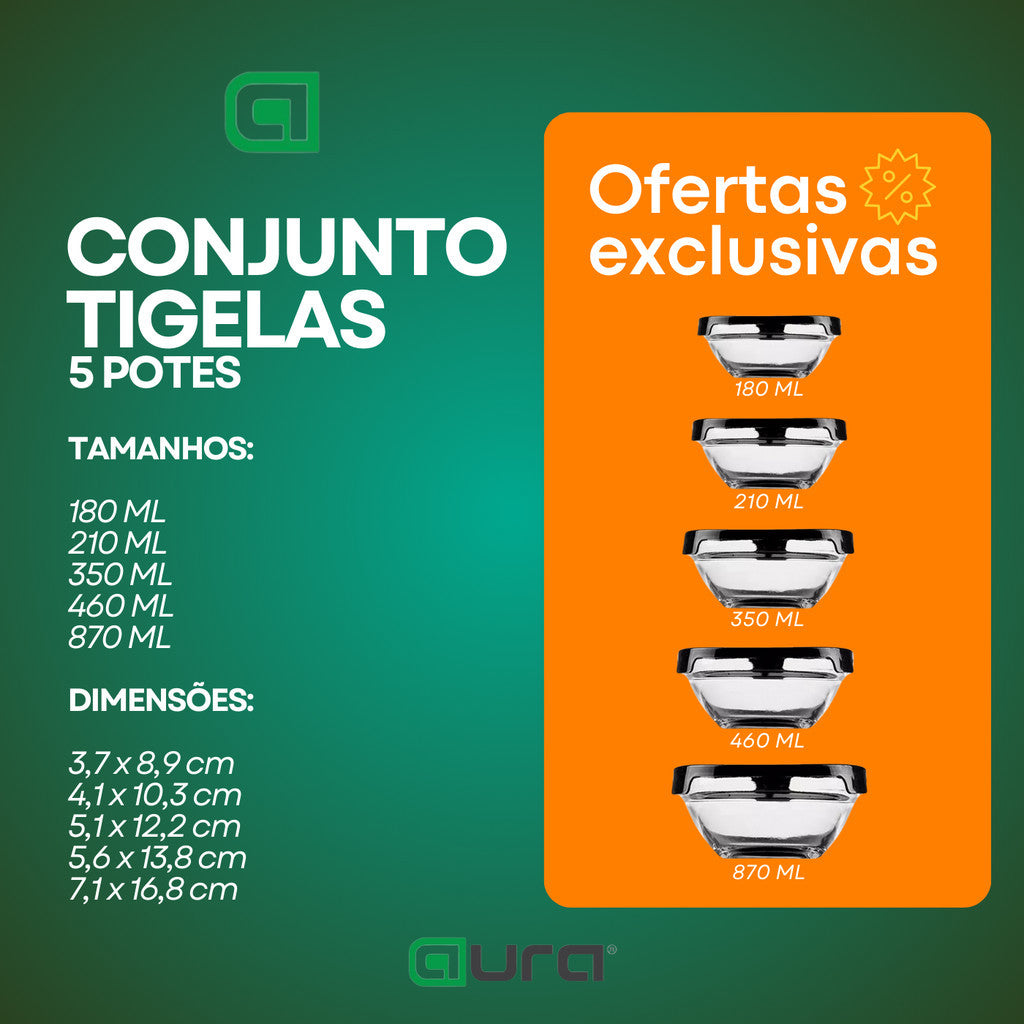 Kit 10 Potes de Vidro Resistente | Organizadores de Cozinha Multiuso