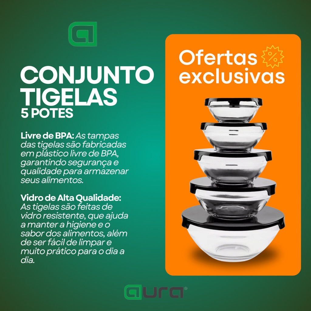 Kit 10 Potes de Vidro Resistente | Organizadores de Cozinha Multiuso