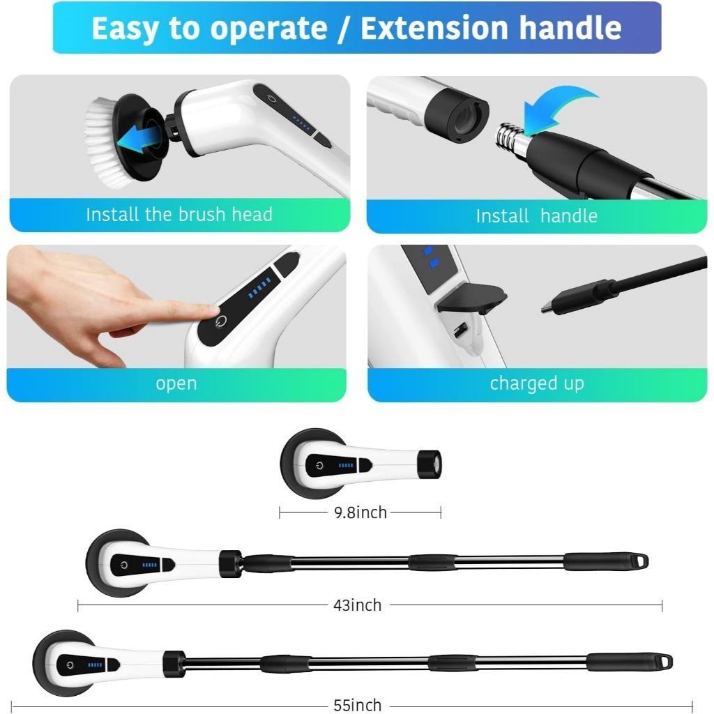 Escova Elétrica de Limpeza 9 em 1 | Ajustável e Recarregável