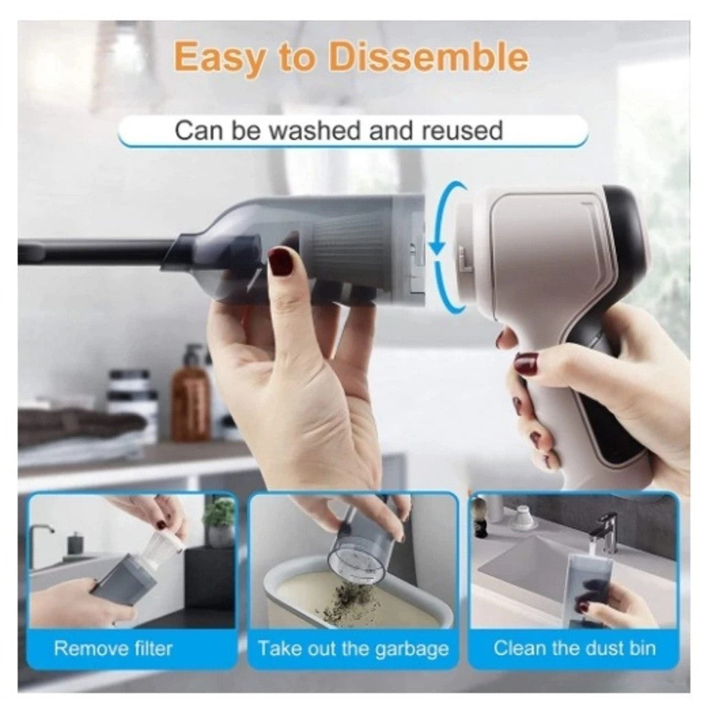 Mini Aspirador de Pó Portátil Sem Fio 4 em 1 | 6000Pa Recarregável (Carro e Casa)